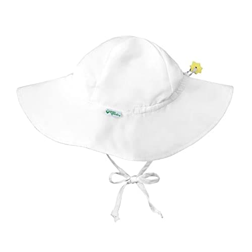 i play. by green sprouts Baby Brim Hat | All-Day UPF 50+ Sun Protection for Head, Neck, Eyes, White, 0/6mo