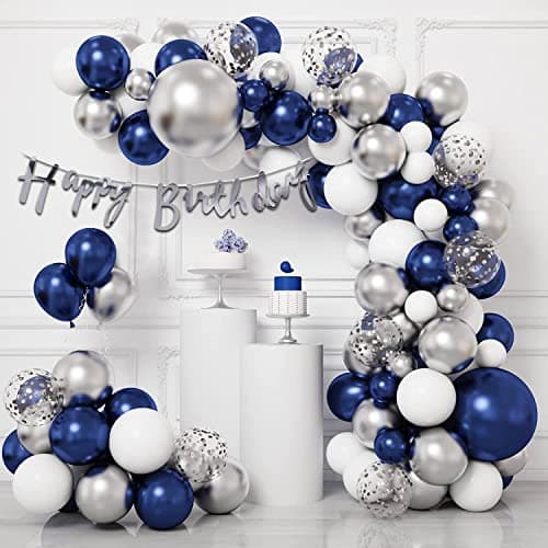 Party Propz Birthday Decoration Kit for Boys -57 Pcs, Blue Happy Birthday Decoration Kit, Blue Birthday Decorations for Husband,Blues and Silver Metallic Balloons for Birthday Decorations for Boys
