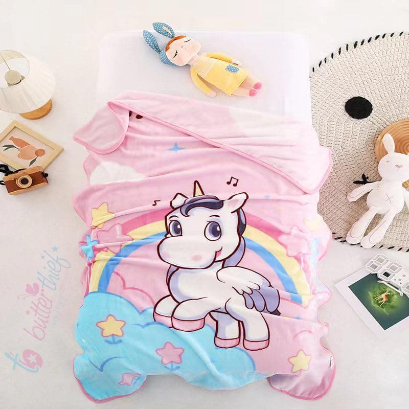 Butterthief Light Weight Cartoon Printed Blanket 100 x140 cm, 0-5 Years Soft Flannel for All Seasons Reversible Baby Blanket for Kids Toddlers New Born Boys & Girls