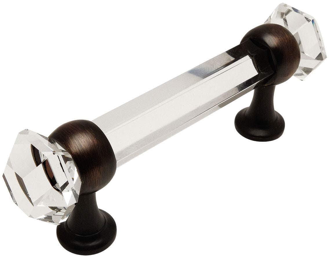 Cosmas 5 Pack 6393ORBC Oil Rubbed Bronze with Clear Glass Cabinet Handle Pull 3 Inch 76mm Hole Centers