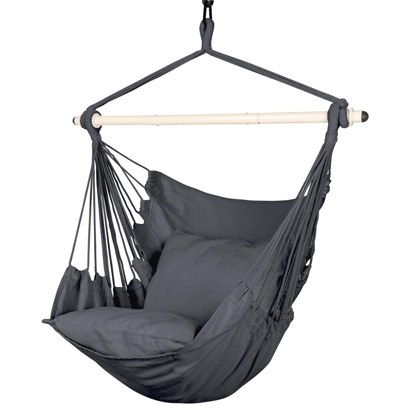 Highwild Hammock Chair Hanging Rope Swing Max 500 Lbs 2 Cushions Included Steel Spreader Bar with AntiSlip Rings for Any Indoor or Outdoor Spaces Grey