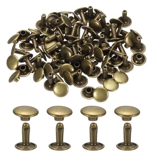 uxcell 120Set Leather Rivets 9mm Double Cap Rivet Tubular Metal Studs Repairs Decoration Craft Accessories for Repair Decorate Leather Craft Belt Bag Shoes Purse Belts Bronze
