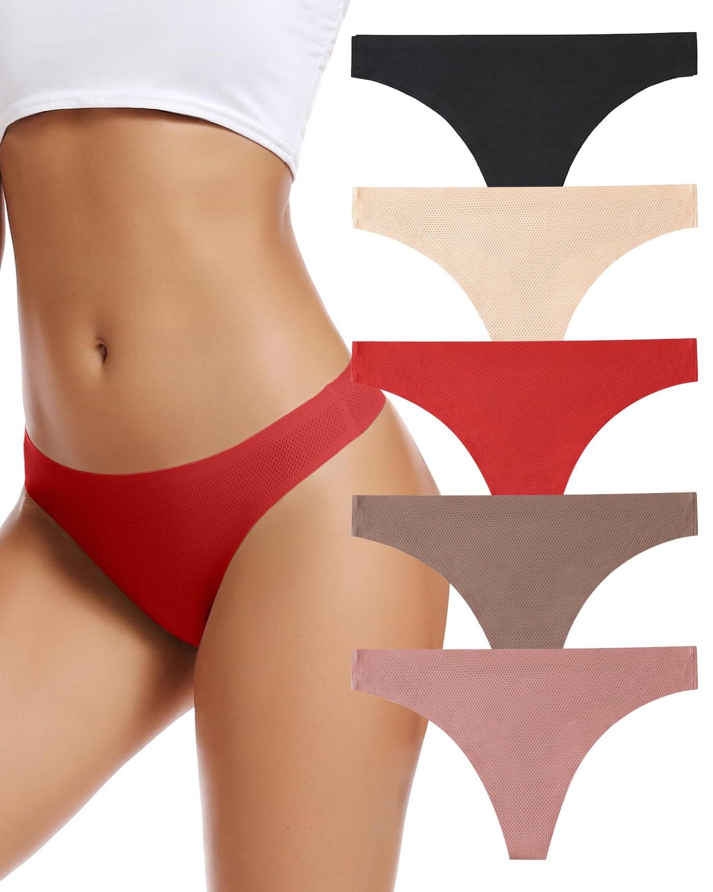Seamless Women Underwear Thongs,No Show Ladies Thong,Invisible No Line Breathable Comfortable Panties Undies,Womens No Seam Soft Wide Gusset Tanga,Legging Underpants for Woman 5-Pack