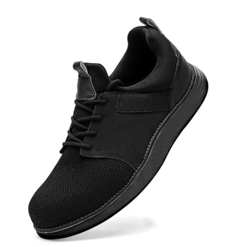 CLOAKA Men's Shoes Steel Toe Shoes for Men Mesh Slip On Work Casual Safety Walking Puncture Proof Sneakers All Black