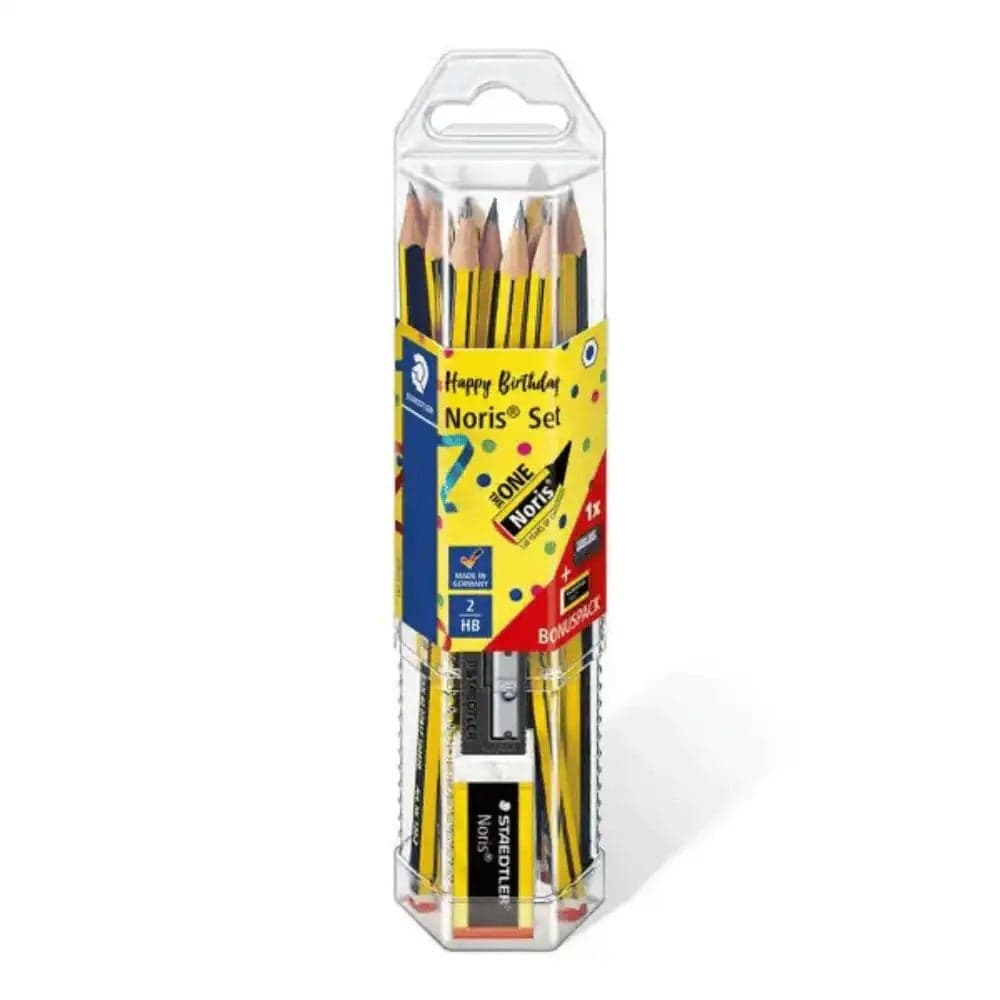 Staedtler Noris HB Pencil Set With Eraser And Sharpener In Hexagon Shape Container- 12pcs