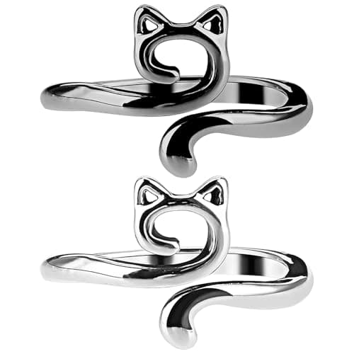 YUXIANLB 2PCS Crochet Rings for Tension Control Adjustable Yarn Guide Rings with Cute Cat Ear Design Metal Finger Hook for Faster Crocheting Knitting Accessories for Beginners Gifts for Mother Grandma