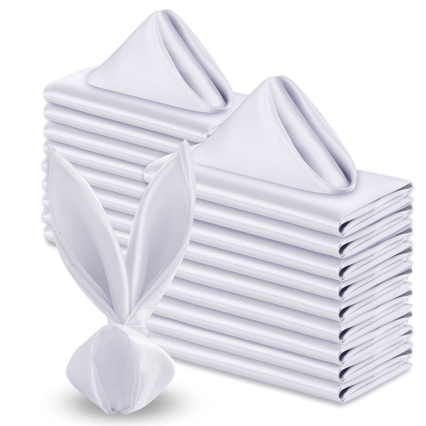 VACVELT 50 Pack White Satin Napkins 17x17 Inch Wedding Napkins Bulk Decorative Elegant Dinner Napkins Square Table Napkins Decor Silky Satin Cloth Napkins for Restaurant Banquet Graduation Party