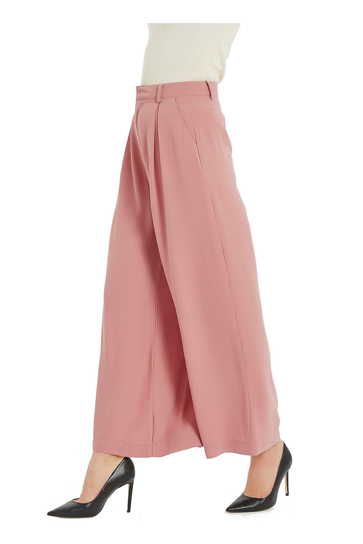 Tronjori Women High Waist Casual Wide Leg Long Palazzo Pants Trousers Regular Size(S, Rose Tan)