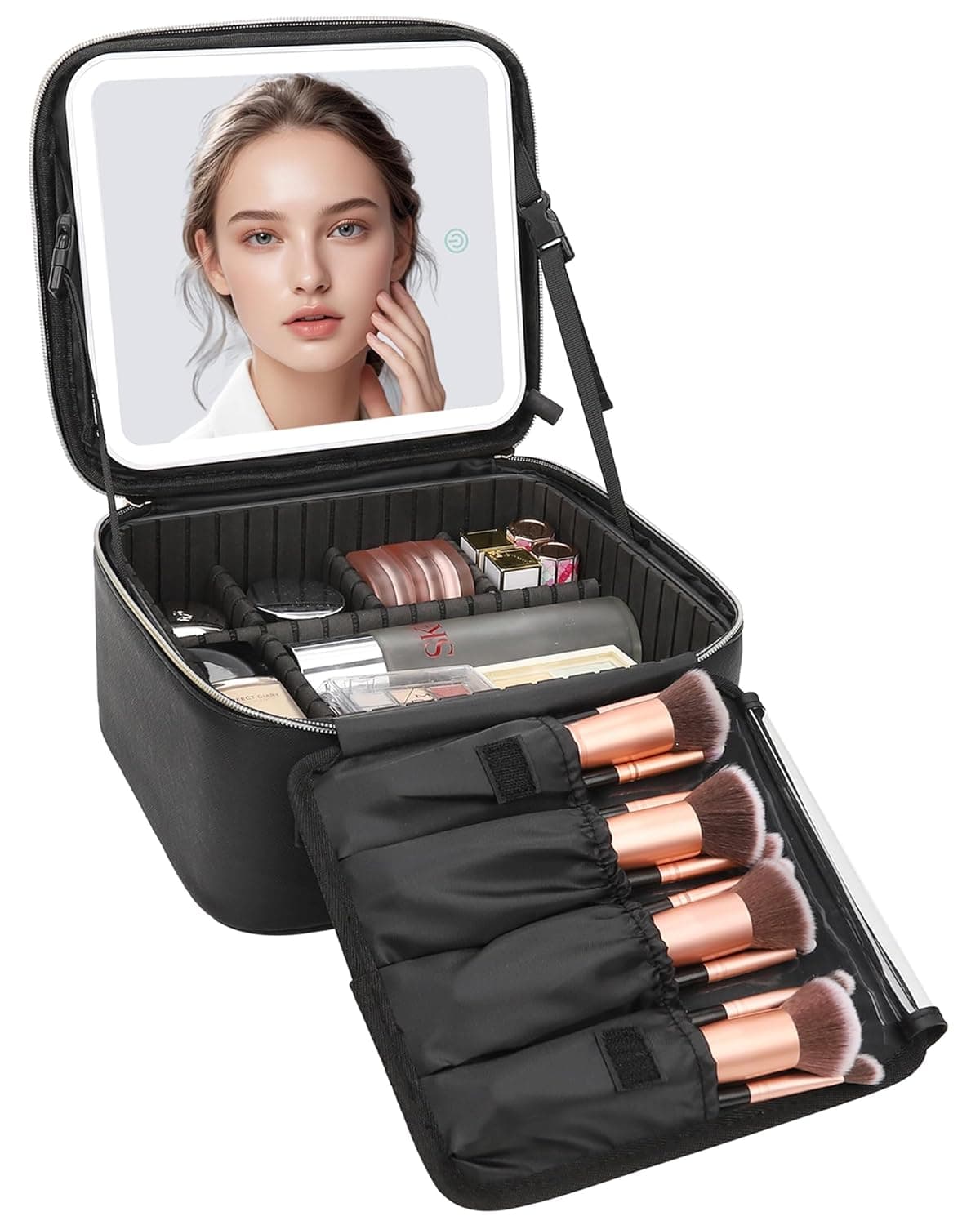 Relavel Travel Makeup Train Case Portable Artist Storage Bag With Adjustable Dividers for Cosmetics Brushes Toiletry Jewelry Black Small