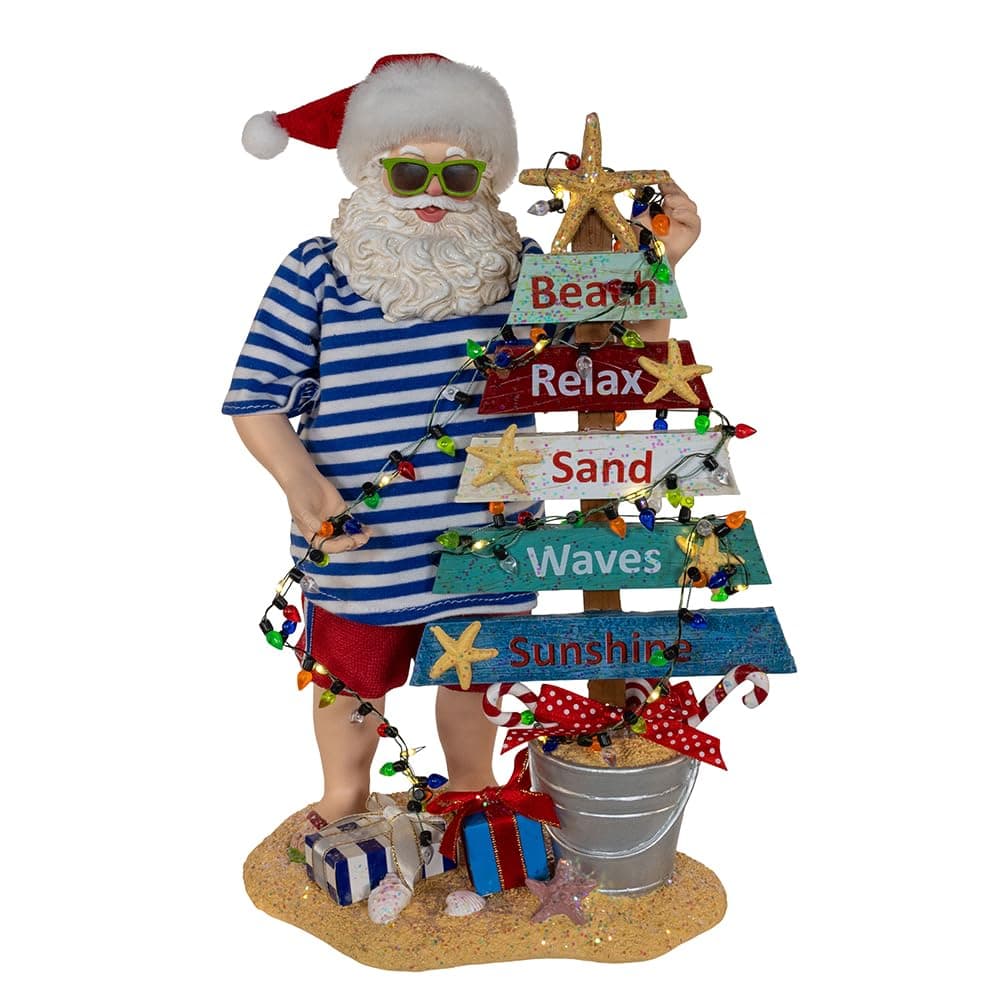 Kurt Adler 105inch Fabrich Beach Santa with Lighted Sign