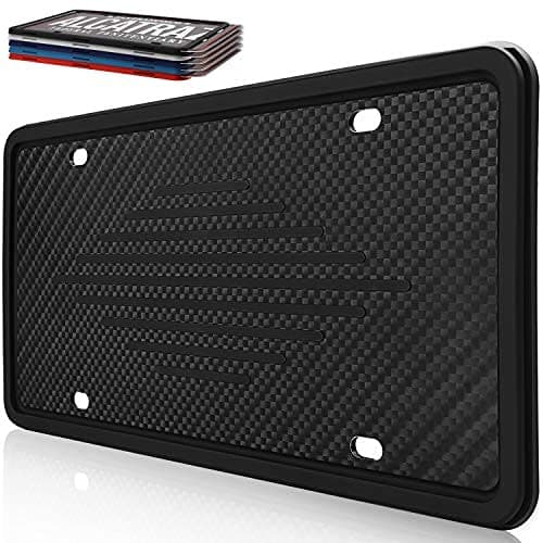 Intermerge License Plate Frame Holder - Universal American Auto Silicone License Plate Cover Rust-Proof,Rattle-Proof,Weather-Proof with 3 Drainage Holes Car Black License Plate Frame Black
