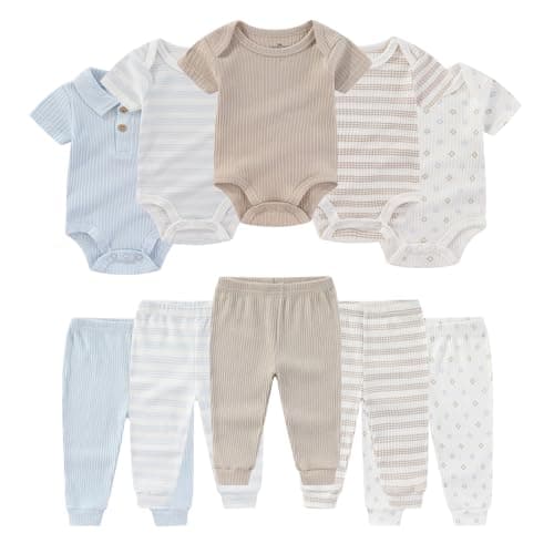 Ruliby Baby Boy Bodysuit and Pant Set Summer Soft Newborn Clothes Outfits 03 month