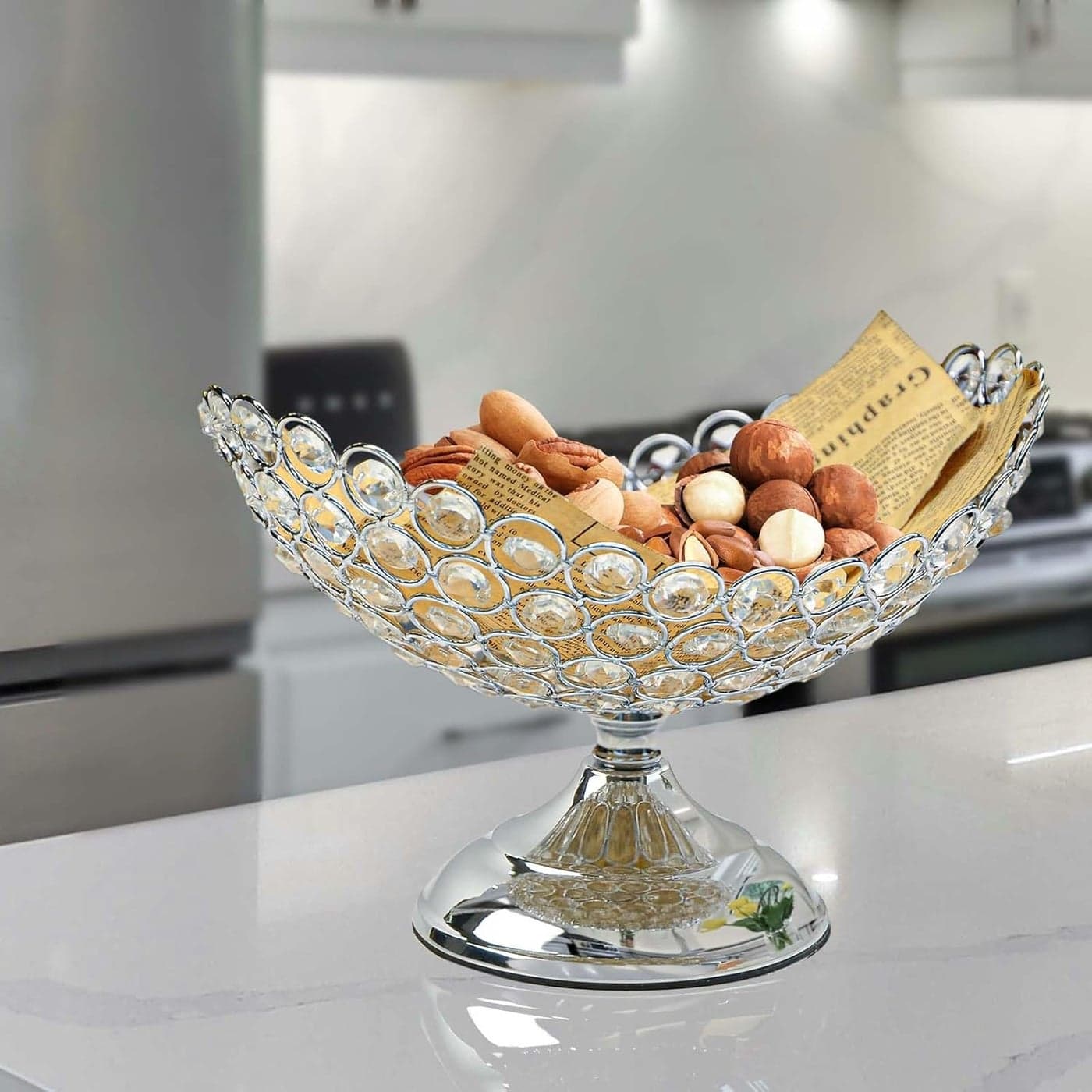 Crystal Fruit Bowl Food Bowl for Table CenterpieceSnack Dessert Bowl HolderElegant Crystal Bowl for Party table Silvery Ship type DW001
