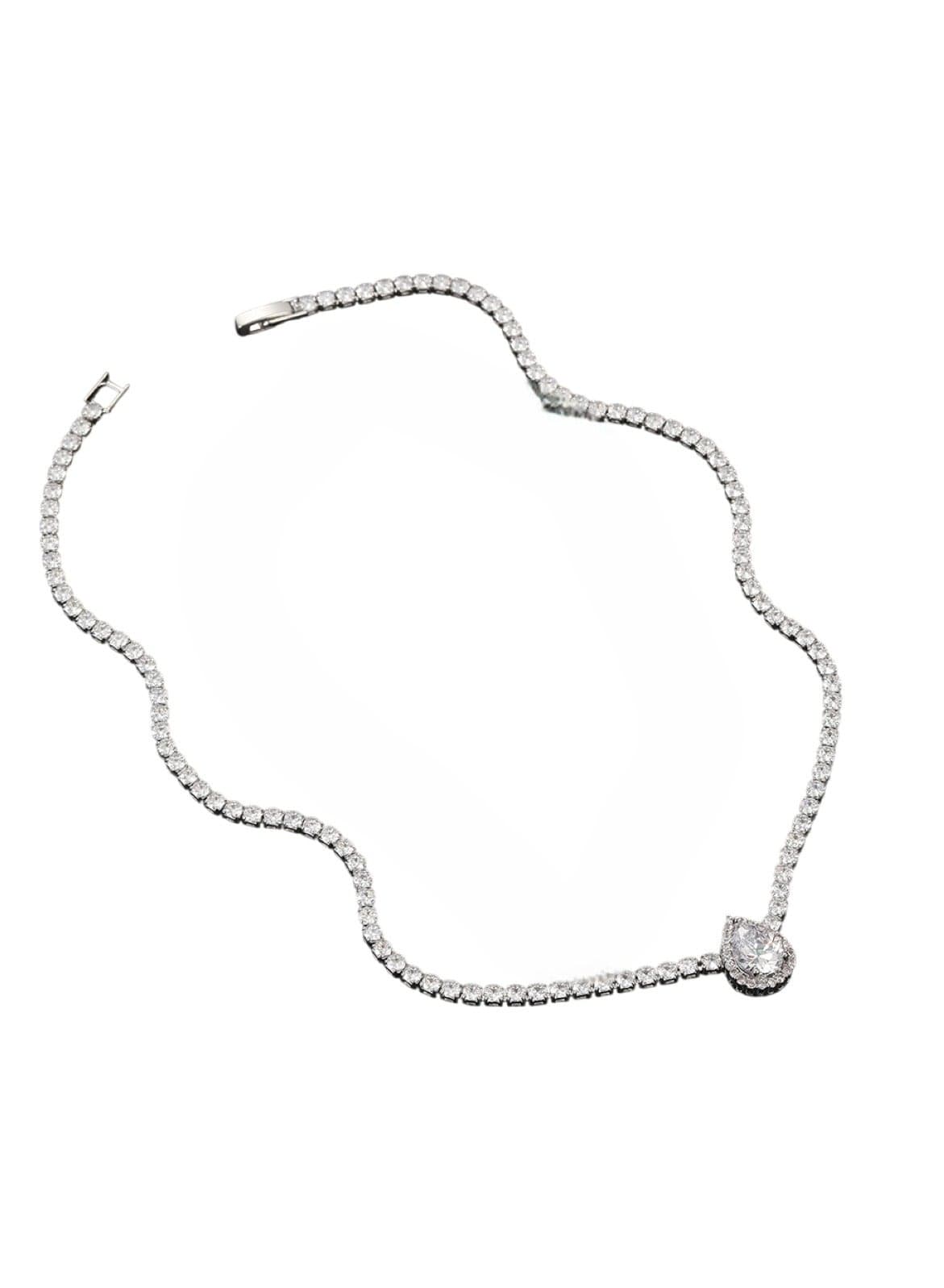 Elegant Crystal Drop Pendant Necklace 42.3cm, Silver Color Tone
