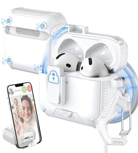 MHYALUDO for AirPods 4th Generation Case Cover, Compatible with Magsafe, Magnetic Automatic Lock, Charging Port Dust-Proof & Stand Design with Cleaning Kit for AirPods 4 Case 2024, White