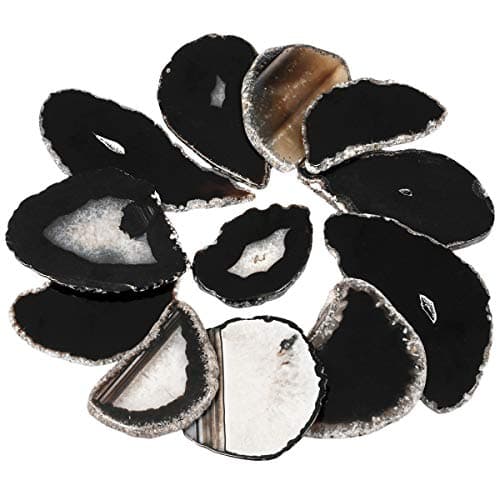 rockcloud 10 Pcs Agate Light Table Slices, Healing Crystals Geode Stones,Irregular Home Decoration Jewelry Making,Black