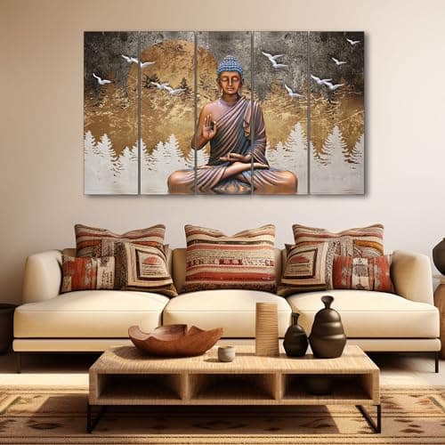 The Castle Decor Lord Buddha Wall Painting for Living Room Big Size - Meditating Gautam Buddha Painting Wall Decor Peaceful Art for Bedroom, Office, Hotels & Gifting - Wooden Framed (27x48 inch)