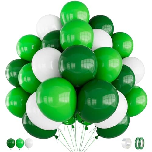 Adeyoo Green and White Balloons 60 Pcs 12 inch Dark Green Balloons White Party Balloon Natural Latex Balloon for St Patricks Day Decorations Jungle Safari Birthday Baby Shower Party Supplies