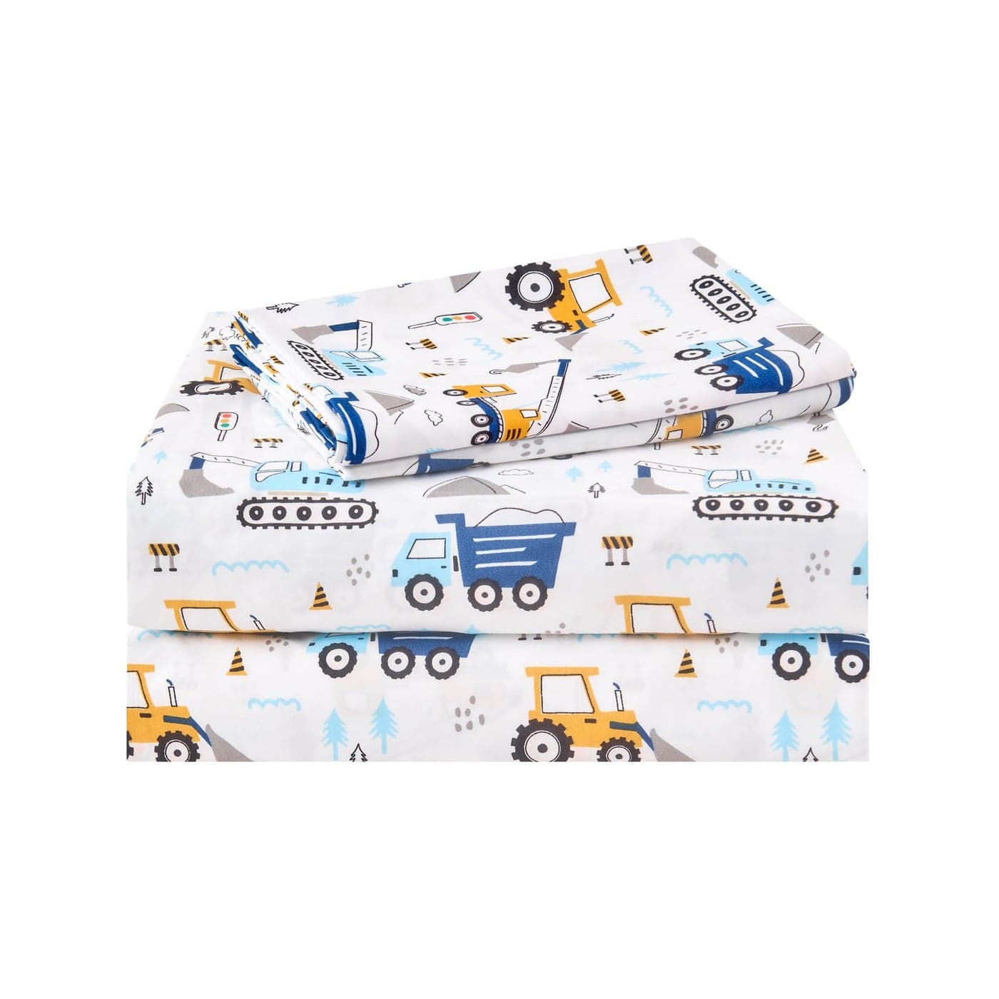 lasoftan Kids Sheet Set Twin Size 3 Pcs Boys Sheet Set with Blue Excavator Car PatternKids Boys Twin Fitted SheetBreathable Silky Soft Microfiber Fitted Sheet