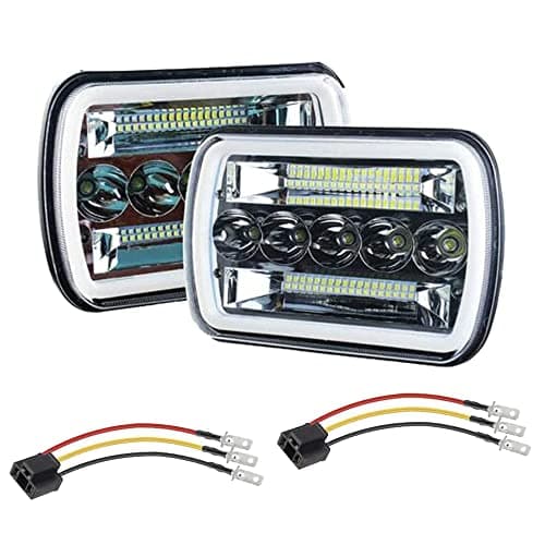 AMUNIESUN Super Bright Pair 7x6 5x7 Headlights 6052 6054 H5054 H6054 HiLow Sealed Beam WhiteAmber Halo Compatible With Ford E250 E350 E450 E150 F550 F600 F650 F700 F750 GMC Savana Chevy Express