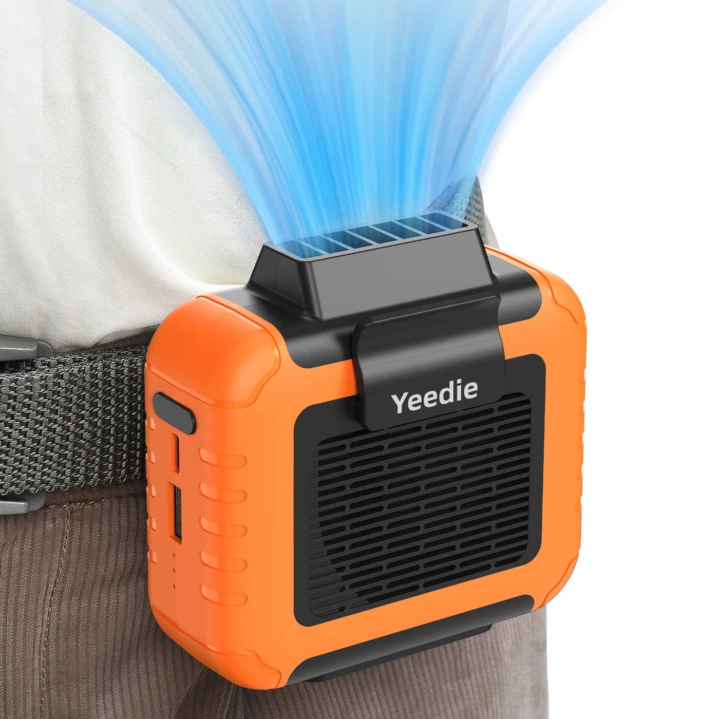 Yeedie Portable Mini Waist Fan Rechargeable with 23H Working Time 6200 RPM Strong Airflow 3 Speed Levels Belt Shirt Fan Clip on Waist Portable Cooling device for Blue CollarOutdoor WorkingJobsite