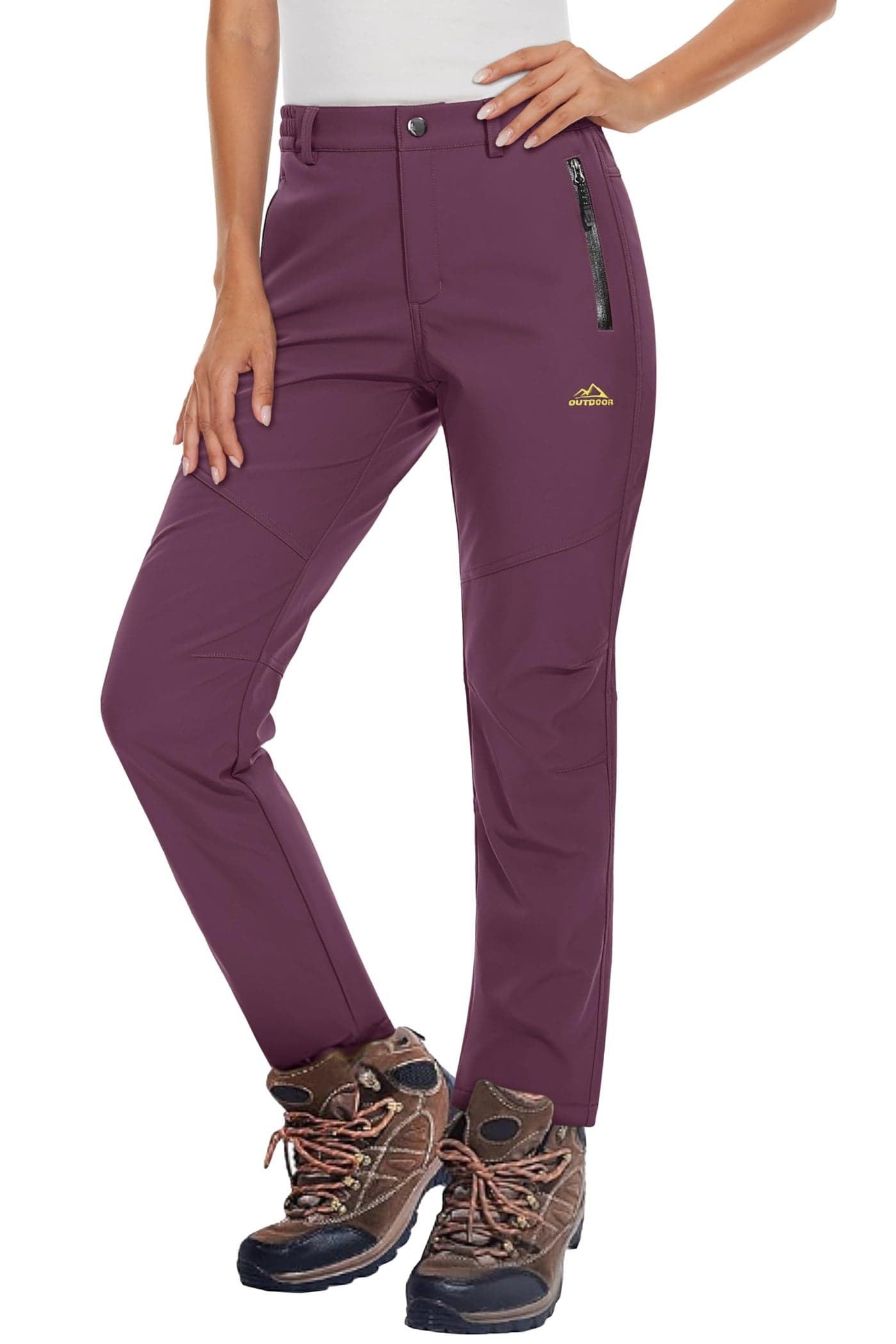 MAGCOMSEN Womens Fleece Lined Waterproof Insulated Snow Ski Pants Winter Warm Thermal Hiking Travel Pants Purple Red S
