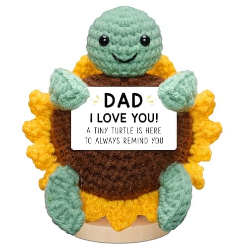 HEXMOZ Fathers Day Dad Gifts from Kids Daughter Son Sentimental I Love You Dad Birthday Gift Ideas for First New Dads Stepdad Daddy Turtle Crochet Emotional Support with Positive Card
