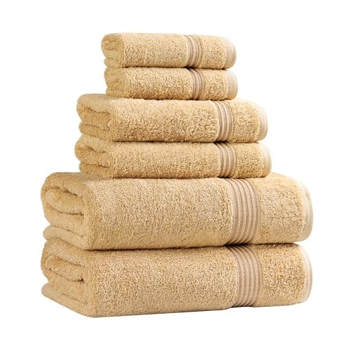 Superior Luxury Cotton Bath Towel - 6 Piece Set, Premium Egyptian Cotton Towels, Gold