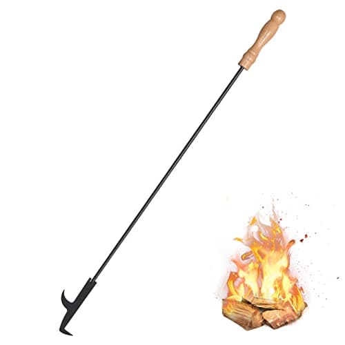AGM Fire Pit Poker, 32" Fire Poker Stick with Wooden Handle&Barb for Campfire, Fireplace, Bonfires, Heavy Duty Wrought Iron Fire Pit Tools Accessories for Outdoor & Indoor