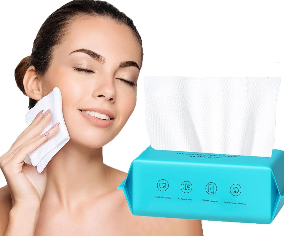 MAYCREATE® Disposable Towels, 72 Count Soft 100% Cotton Facial Dry Wipes, Multi-Purpose Tissue for Face- Skin Care, Makeup Remover, Baby Care, House Cleaning, Gentle Face Towels - Large Size 20*20 cm