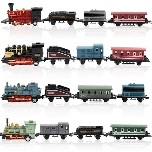 Exasinine 4 Sets Train Toys Mini Steam Locomotive Model Trains Model Pull Back Mini Train Set for Kids Boys Girls Birthday Party Favor Train Enthusiasts Collectors