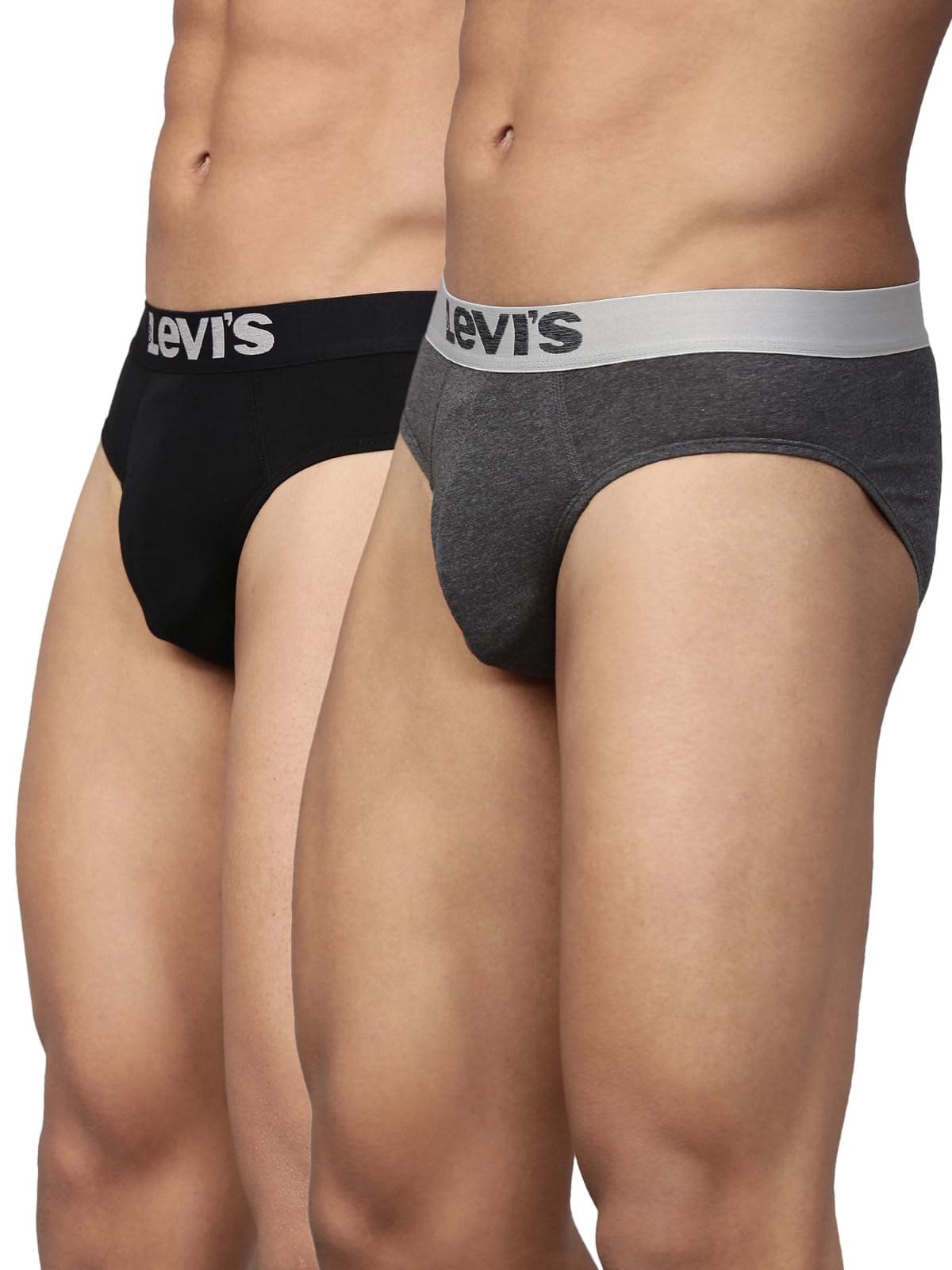Levi's Men Cotton Style #017 Comfort Regular Fit Solid Brief (PR78726_Dk. Grey Melange,Black_L)