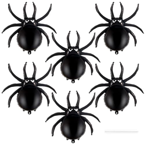 6 Pcs Black Spider Balloons Halloween Party Decorations 33 Inch Spider Foil Mylar Balloons for Halloween Party Birthday Haunted House Spooky Decoration Supplies