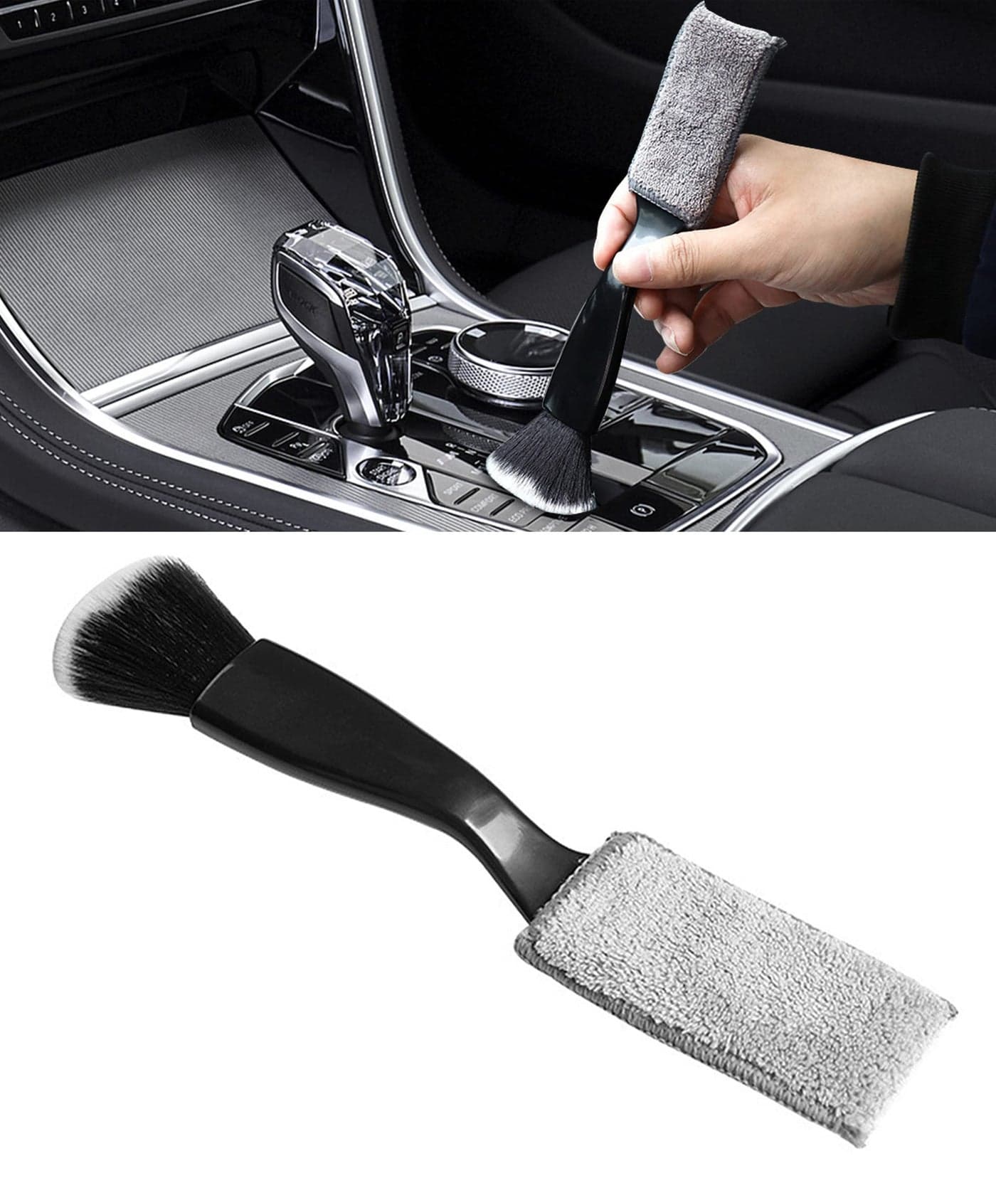 Reswish Universal 2 in 1 Duster for Car Clean,Car Bursh Tool,Double Head Brush,Auto Interior Detailing Brush,Soft Car Interior Detailing Brush Dust Brush (Black)