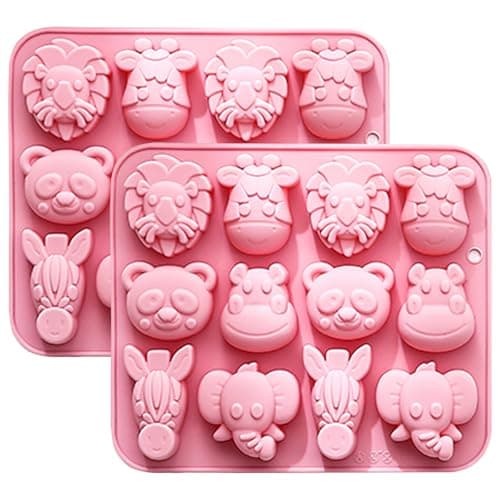 Animal Silicone Mold Set, Zoo Safari Shapes, 12 Cavity Design, Pink, Pack of 2