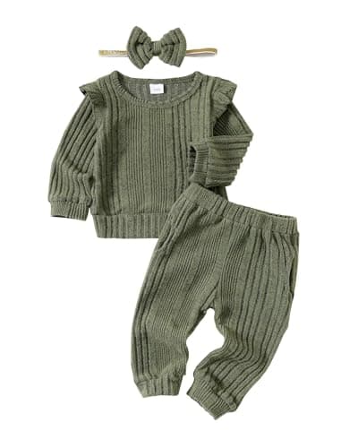 Mioglrie Baby Girl Clothes Fall Winter Outfits 3-6 Months Sweatsuit Newborn Sweatshirt Fleece Ruffle Long Sleeve Green Sweat Pant Set Infant Girls Clothing