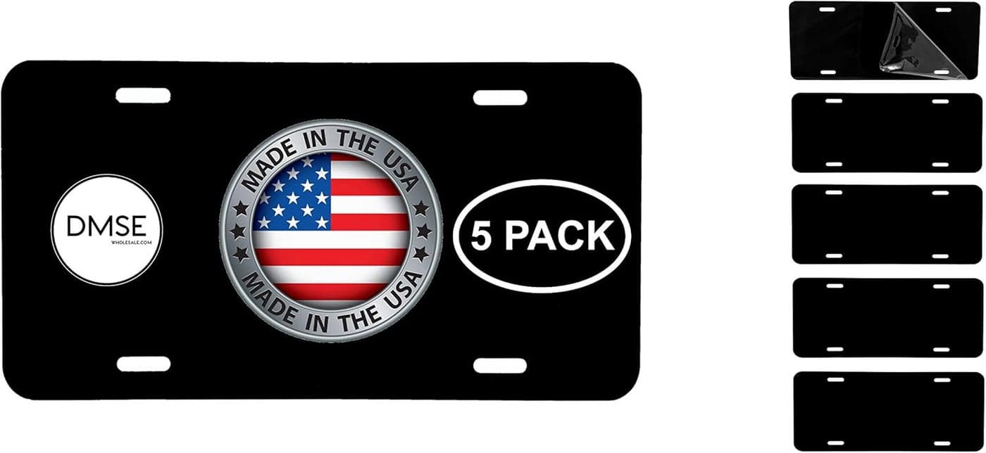 DMSE Wholesale Blank Metal Aluminum License Plate Tag - 5 Pack (Black, 12x6 inches)