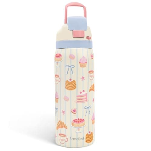 Desserts Stainless Steel Water Bottle, Vacuum Insulated, Push-Button Lid, 32 oz, Gifts for Women Girls Friends Teens Birthday Christmas