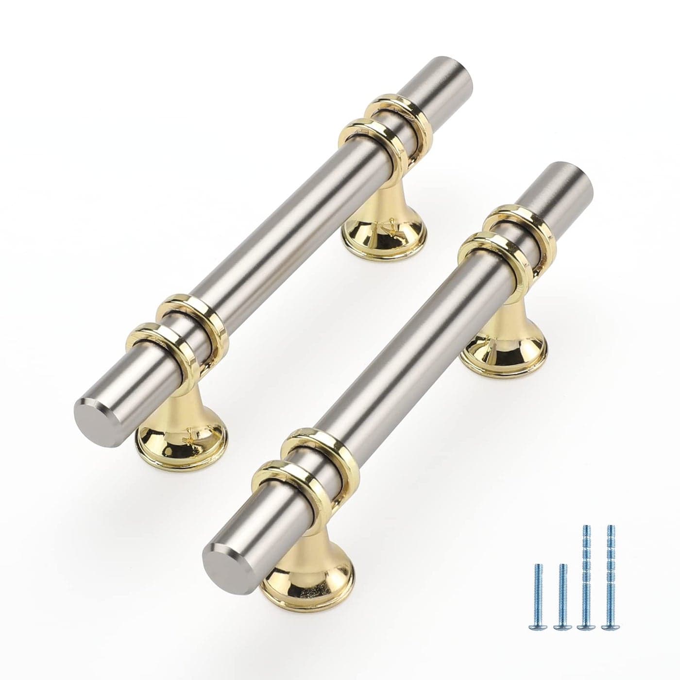 Rergy Cabinet Handles Drawer Pulls and Knobs 5Pack Brushed Nickel and Gold 3inch Hole Center Kitchen Hardware for Dresser Handle Zinc Alloy Furniture Pull