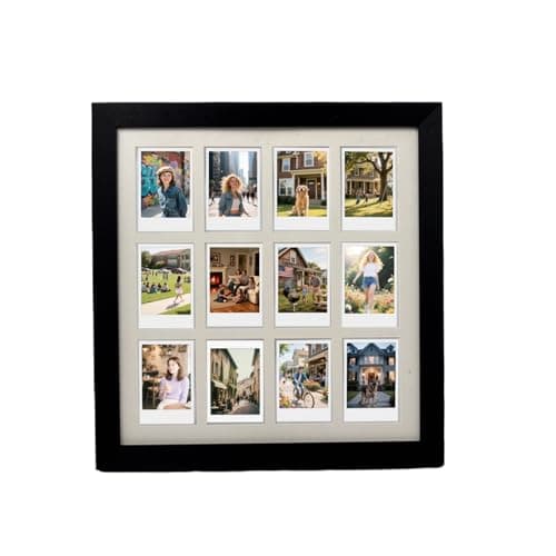 Comtraker Polaroid Picture Frame Collage for 2x3 Instax Mini Film - 12 Openings, Black Photo Wall Display (black, 13.85×12.6)