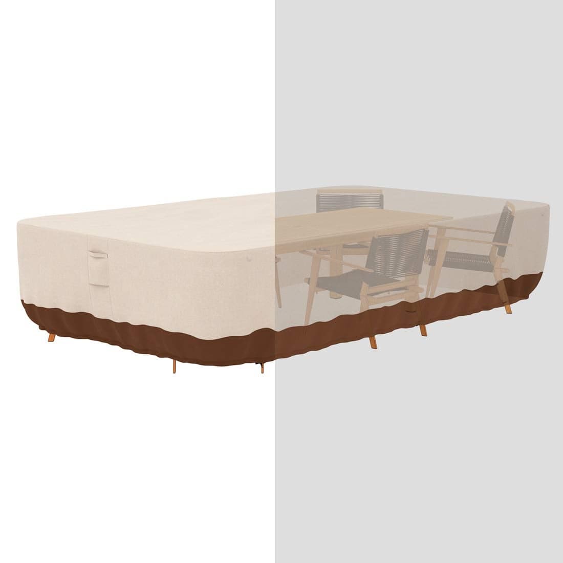 Tuyeho Patio Furniture Set Cover 124 x 84 x 28 inch Heavy Duty Oxford Fabric Outdoor Dining Set Cover Waterproof Weather Resistant for Your Outdoor Rectangular Table and Chairs Beige Brown
