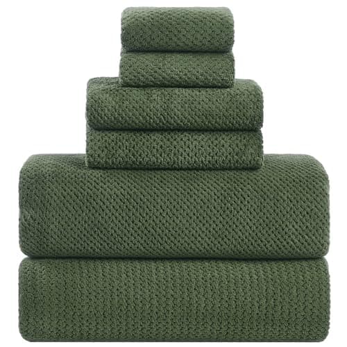 BXRBXR 6-Piece Extra Large Bath Towels Set, 2 Bath Sheets 40x80 Inhces, 2 Hand Towels, 2 Washcloths, Soft Absorbent Quick Dry, Microfiber Shower Towels for Bathroom, Olive Green