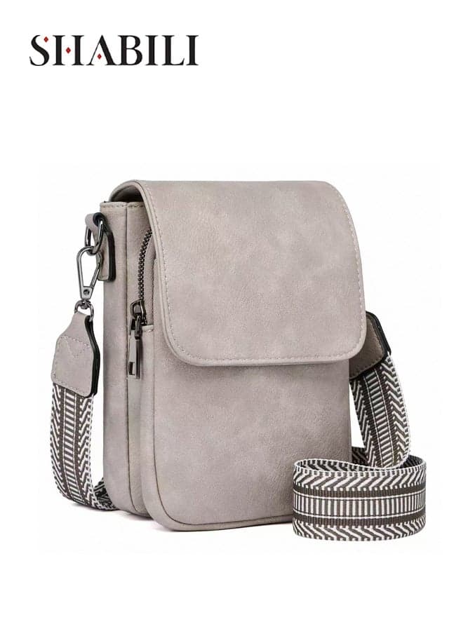 Women's PU Crossbody Shoulder Bag for Daily Commuting, Ladies Handbag Tote Bags Carry Bag with Magnetic Flap Closure and Adjustable Strap, Messenger Bag Sling Bag Design for Shopping Work (Grey)