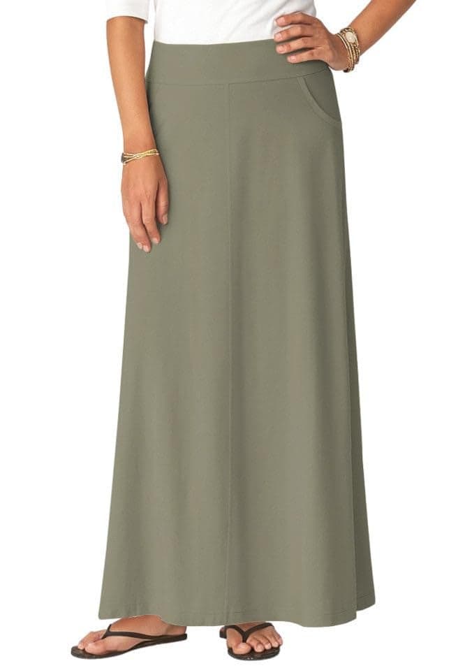 Baby'O Women's Stretch Cotton Knit Western Style Ankle Length A-Line Skirt (Olive Green - X-Small)