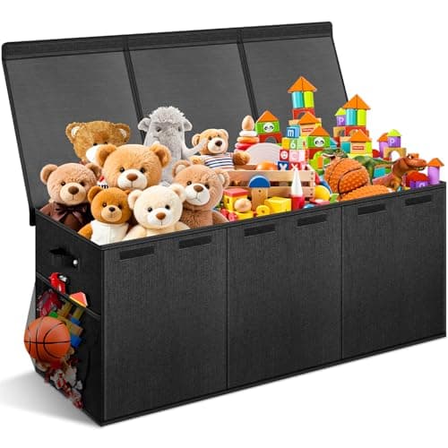 Extra Large Toy Box with Lids Sturdy Collapsible Kids Storage Organizer Big Bin Chest Basket with Dividers for Boys Girls Bedroom Nursery Living Room Playroom Organization 38x16x14 Black