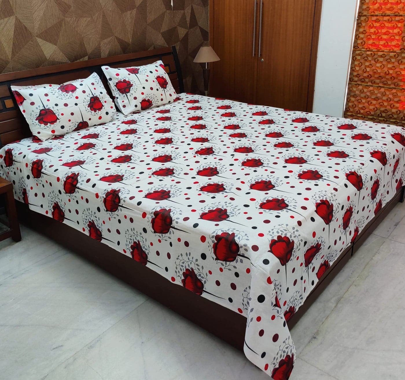 zebaya Home Pure Cotton 200TC Skin-Friendly Bedsheet for Double Bed. (Size 90X100 Inch) with 2 Pillow Cover (Multicolor C)