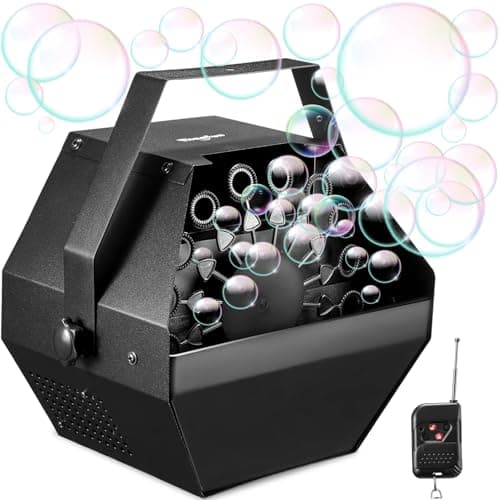 Theefun Bubble Machine Remote Control 750ML Metal Bubble Blower Machine for 60 Min Usage Time Plugin Automatic Bubble Maker for Parties Wedding Birthday Indoor Outdoor with AC Adapter
