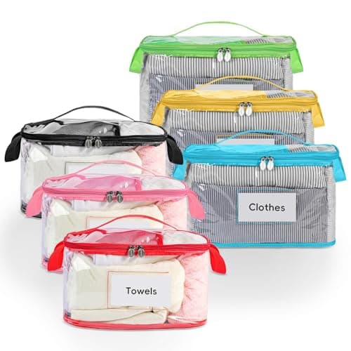 DOOHALO Small Clear Clothing Storage organizer Bags with Zipper handles 13.77X8.26X7.8 inch under bed clothes storage bags for Sweater Sheet Towel Socks Underwear Bra Quilts Books