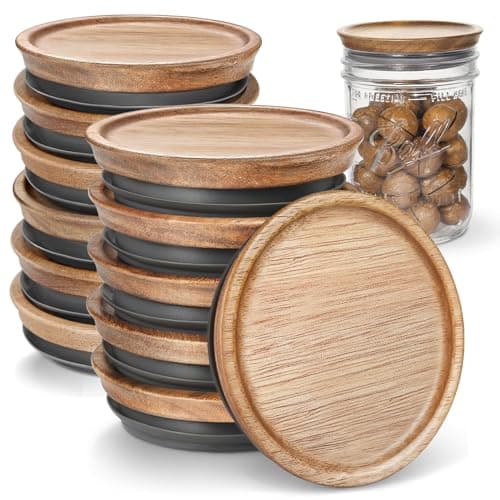 SKYBD Wooden Storage Lids for Ball/Mason/Kerr Jars, Food Grade Material, Reusable canning lids with Silicone Seal, 100% Fit & Airtight for Jars (12PCS-Regular)