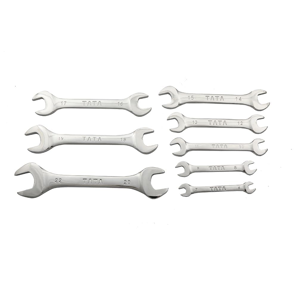 AGRICO TATA Chrome Vanadium Steel Open Jaw Spanner SetTool Kit Multipurpose Home Use and Professional Spanners Corrosion Resistant Chrome Plating DOE Jaw Spanners Silver Set of 8